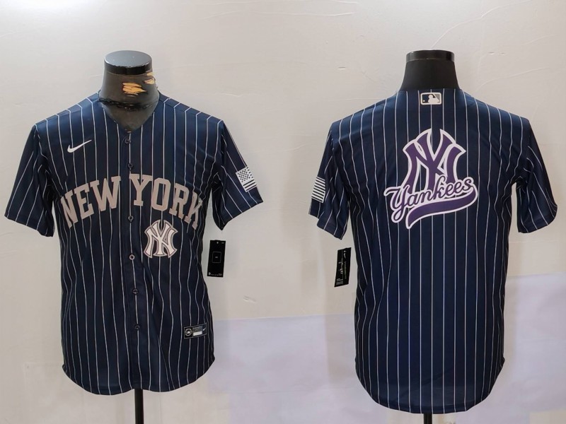 Men New York Yankees Blank Blue stripe joint name 2024 Nike MLB Jersey style 91213